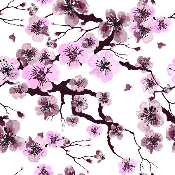 Sakura çiçekli çiçekli suluboya deseni. — Stok Vektör