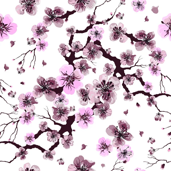 Padrão de textura aquarela floral com flores sakura — Vetor de Stock