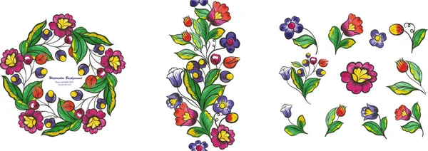 Цветочные акварельные элементы с цветами и листьями. Стоковый вектор