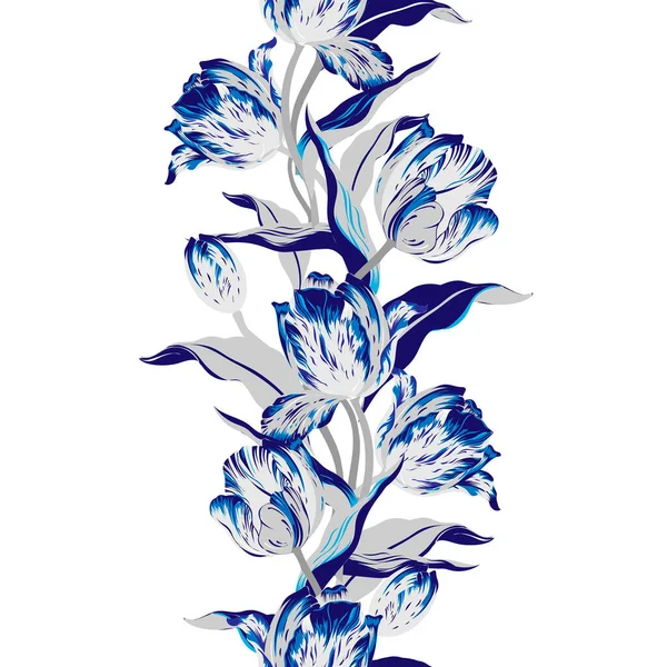 Patrón de textura de acuarela floral azul con tulipanes. Vectores de stock libres de derechos