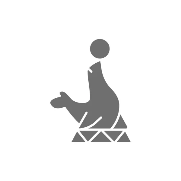 Fur seal, circus animal show grey icon. — Wektor stockowy