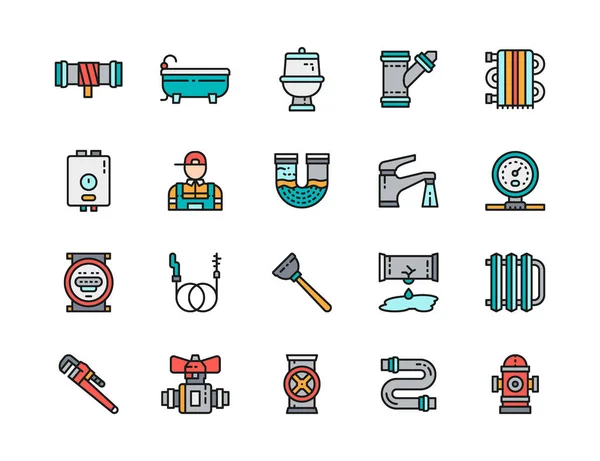 Set von Sanitär-Service Color Line Symbole. Badewanne, Toilette, Klempner und mehr. — Stockvektor