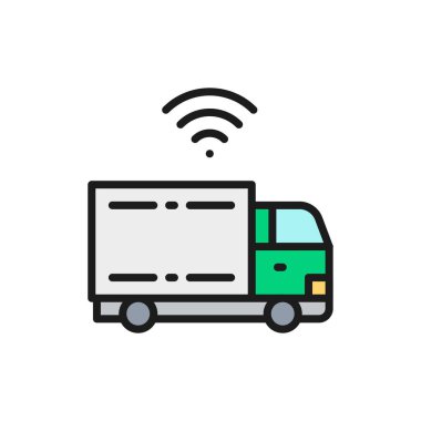 Wi-Fi, akıllı araba, fütüristik otomotiv düz renk çizgisi simgesi.