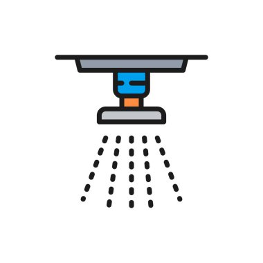 Vektör fıskiyesi, yangın sistemi, söndürücü düz renk çizgisi simgesi.