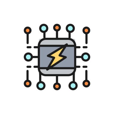 Güç arzı sistemi, akıllı elektrik sistemi şeması düz renk çizgisi simgesi.