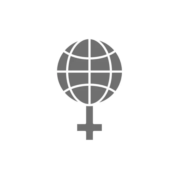 世界女权主义，带有女性符号灰色图标的全球. — 图库矢量图片