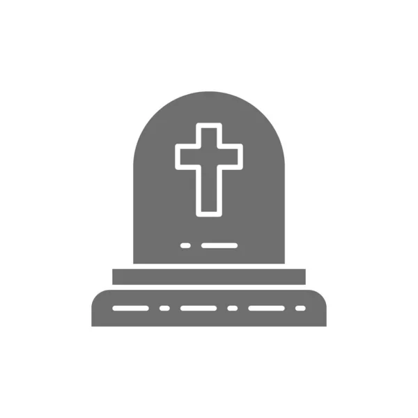 Гробниця з християнським хрестом, могила, надгробки сіра ікона . — стоковий вектор