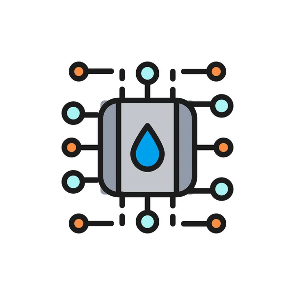 물 공급 및 정화 시스템, 스마트 필터 시스템 설계 칼라 라인 아이콘 — 스톡 벡터