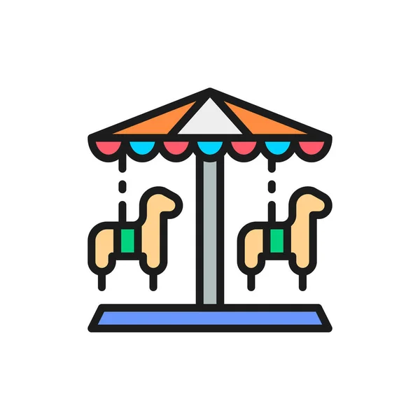 Traditional merry-go-round, roundabout carousel, amusement park color line icon. — Stock Vector