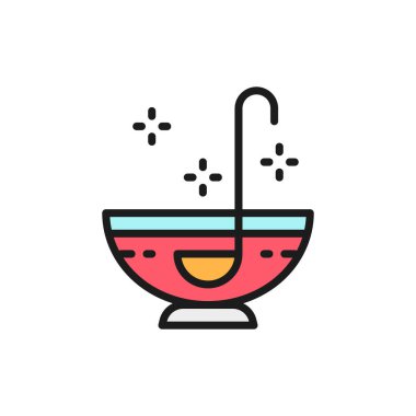 Meyve kokteyli, parti içkileri, alkolsüz renk çizgisi ikonu. Beyaz arkaplanda izole