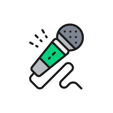 Mikrofon, karaoke, ses ekipmanı düz çizgi simgesi.