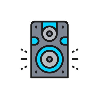 Hoparlör, subwoofer, ses ekipmanı düz çizgi simgesi.