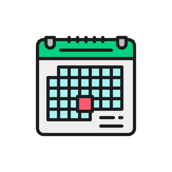 Calendario de vacaciones, cumpleaños, tiempo de fiesta icono de línea de color plano. — Vector de stock