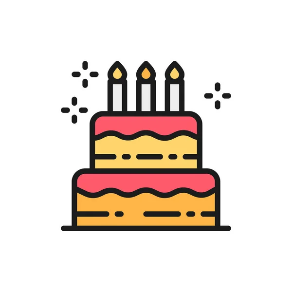 Tarta de cumpleaños, torta navideña, icono de línea de color plano dulce. — Vector de stock