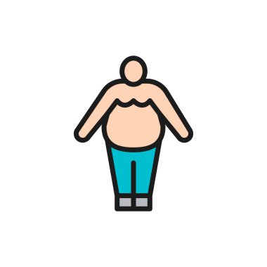 Vektör obezitesi, şişman adam, tombul düz çizgi simgesi.