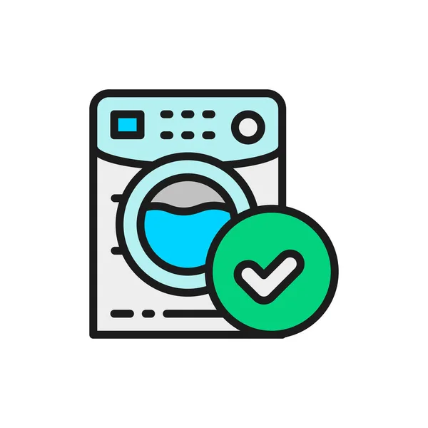 Lavadora, material adecuado para la lavadora plana icono de la línea de color. — Vector de stock
