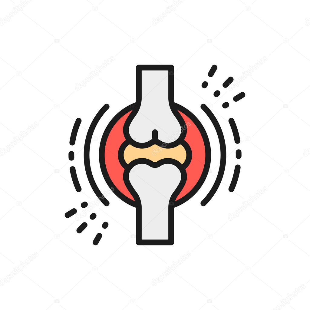 Vector joint pain, obesity, adiposity flat color line icon.