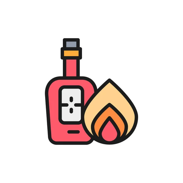 Bottle of tequila, alcohol flat color line icon. — Stock Vector