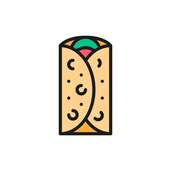 Burrito, mexican dish, fast food flat color line icon. - Stok Vektor