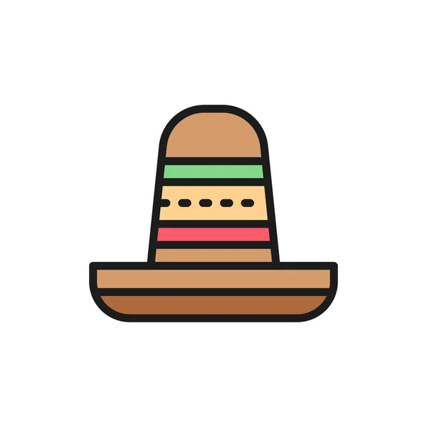 Sombrero, mexican hat flat color line icon. — Vetor de Stock