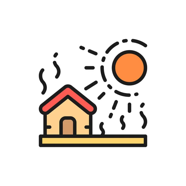 Vector drought, natural disaster, catastrophe flat color line icon. — Image vectorielle