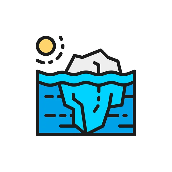 Global warming, iceberg flat color line icon. Isolated on white background — Vector de stock