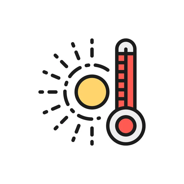 High temperature, thermometer flat color line icon. Isolated on white background — Image vectorielle