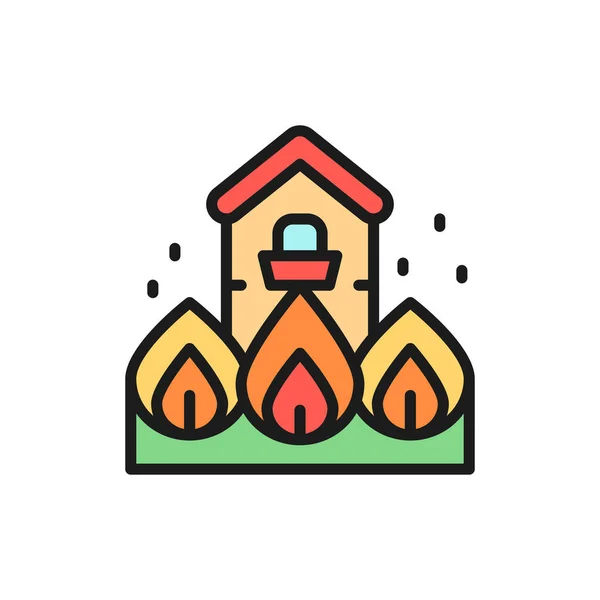 Burning house, fire, natural disaster, catastrophe flat color line icon. — Image vectorielle