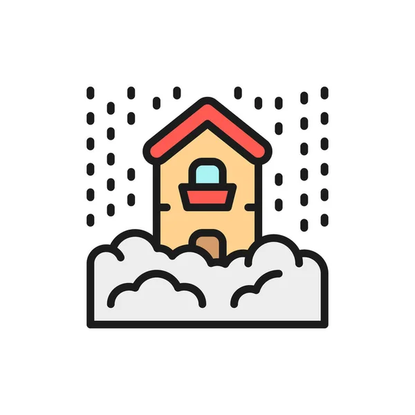 Snowfall, snow, natural disaster, catastrophe flat color line icon. — Image vectorielle
