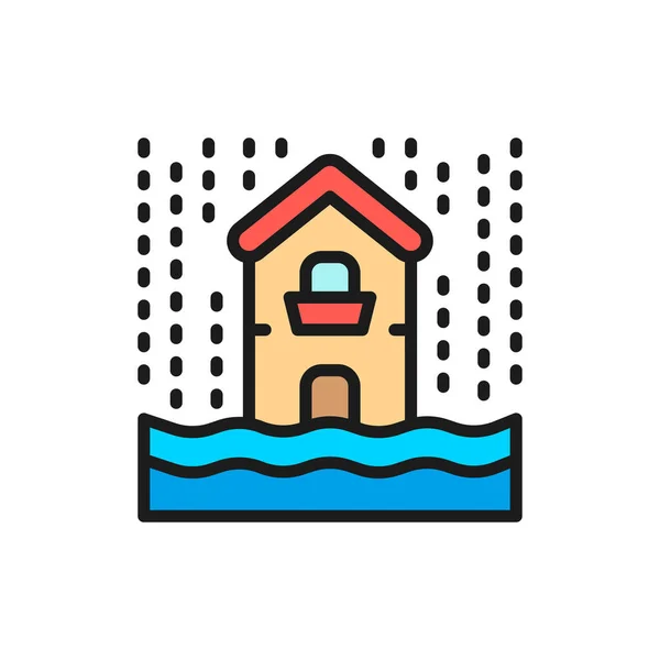 Rain, flooding, catastrophe, natural disaster flat color line icon. — стоковый вектор