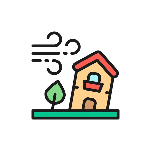 Power wind, windstorm, catastrophe, natural disaster flat color line icon. — Image vectorielle