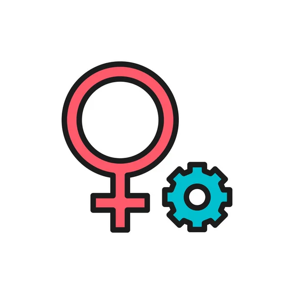 Ženský symbol pohlaví ploché barevné čáry. — Stockový vektor