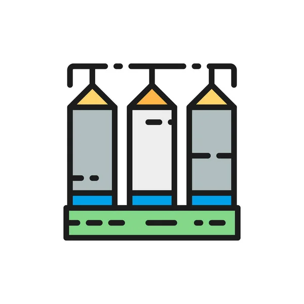 Getreidesilo, Weizenfabrik, landwirtschaftliche Gebäude flache Farblinie Symbol. — Stockvektor