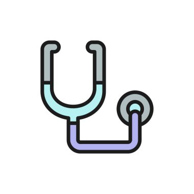 Stetoskop, tıbbi ekipman renk çizgisi ikonu. Beyaz arkaplanda izole