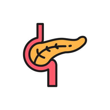 Pankreas, insan organı düz renk çizgisi ikonu. Beyaz arkaplanda izole