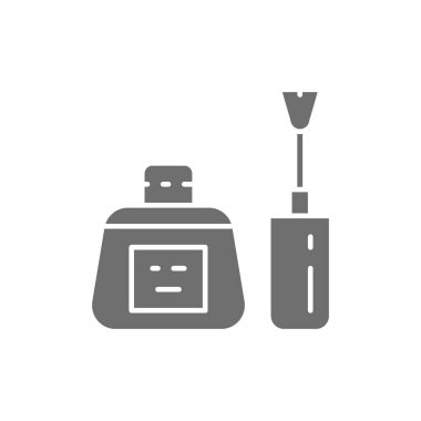 Tırnak cilası şişesi, fırça, manikür tabanı, tırnak jölesi gri simge..