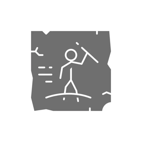 Prähistorische Zeichnungen, Höhlenmalerei, graue Felskunst-Ikone. — Stockvektor