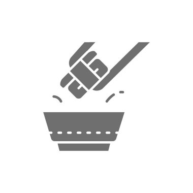 Soya sosuna batırılmış suşi, Japon mutfağı gri ikonu..