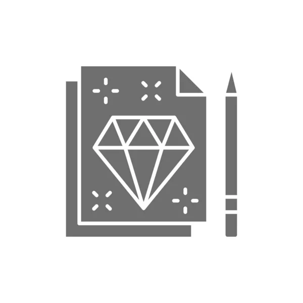Dibujo de signo de diamante, tatuaje estudio contrato icono gris. — Vector de stock