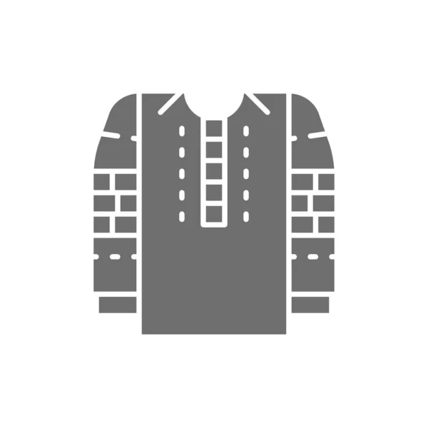 Camicia ricamata, nazionale ucraino abbigliamento icona grigia. — Vettoriale Stock