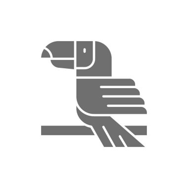 Tukan, tropikal kuş grisi ikonu. Beyaz arkaplanda izole