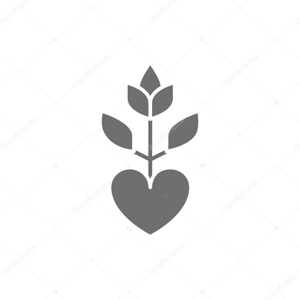 Herbs for the heart, herbal medicine grey icon.