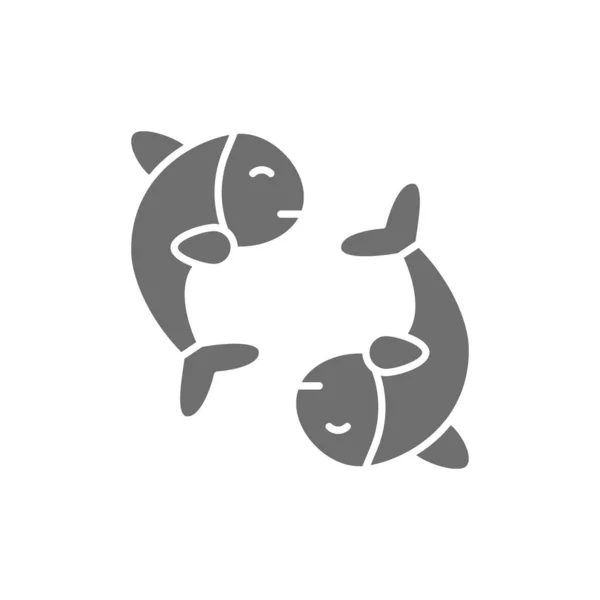 Chinese fish, puffer fish, koi fish grey icon. — Stock Vector
