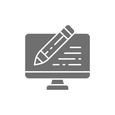 Kalemli PC, yazma incelemesi, e- posta bilgisayarı, sohbet, ileti gri simgesi.