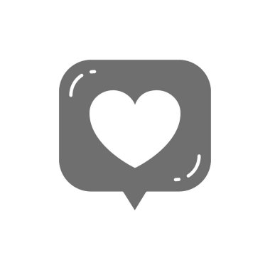 Konuşma balonunda kalp, pozitif geribildirim gri simgesi gibi.
