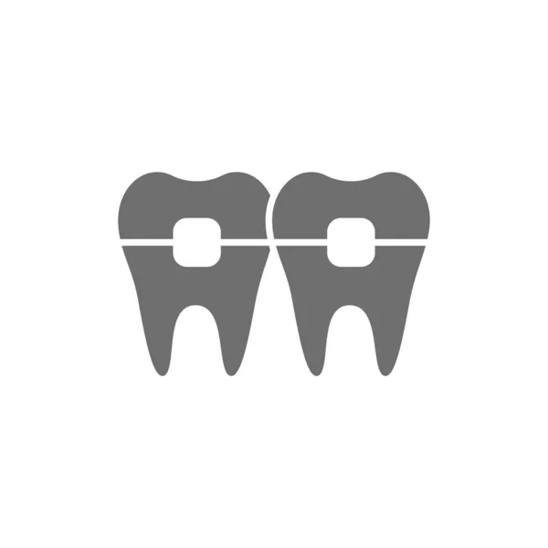 Diş teli, ortodonti, parantez gri simge. — Stok Vektör