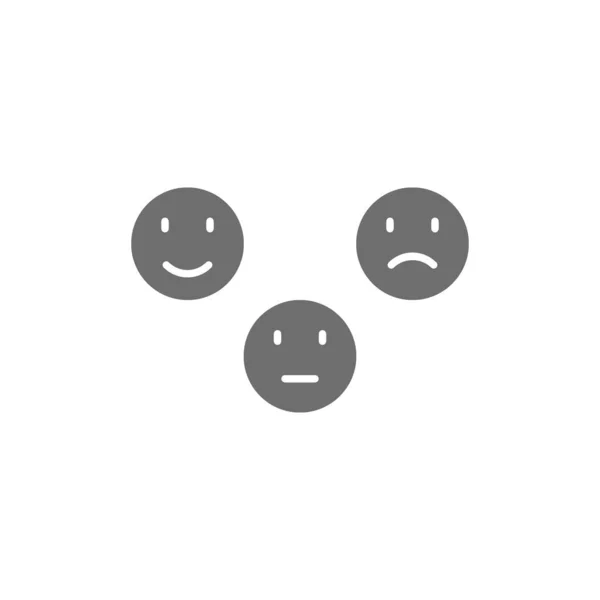 Feedback emoticons, positive, neutral and negative faces grey icon. — Stock Vector