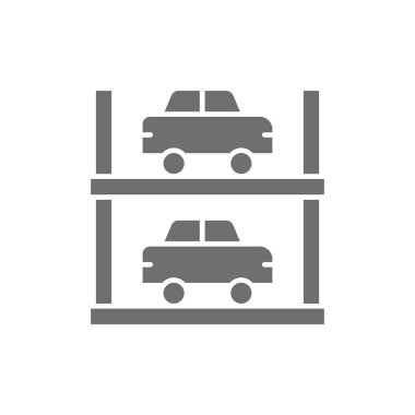 İki katlı park yeri gri ikonu. Beyaz arkaplanda izole