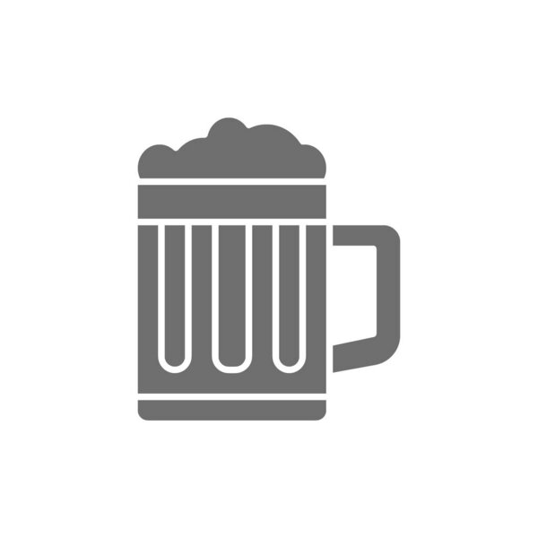 Mug of beer, pint glass grey icon.