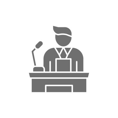 Konuşmacı, podyumdaki insanlar, konferans sunum konuşması gri simgesi.